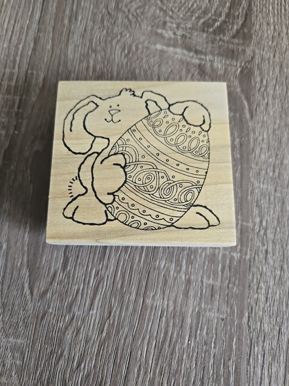 Bunny with Decorative Easter Egg Wood Stamp